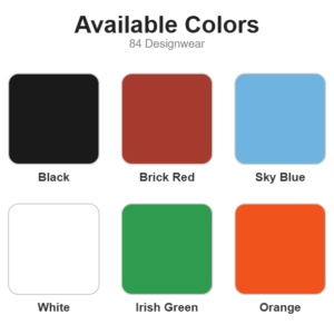 Available colors: Light Grey, Black, Brick Red, Sky Blue, Yellow, Maroon, White, Irish Green, Orange, Navy