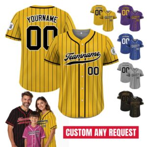 Custom Baseball Jersey with Team Name Number, Jersey for Men Women Youth, Personalized Pinstripe Yellow Black Button Down Jersey