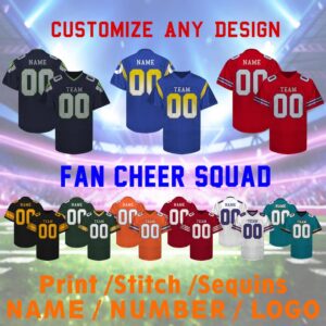 Custom Football Jersey Personalized Stitched Team Name Number Logo Printed Uniform Shirt Gift for Women Men Youth Kids Fan, Game Day Outfit