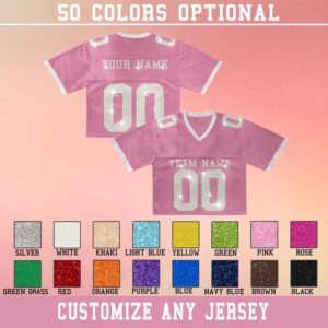 Custom Bling Crop Football Jersey, Personalized Name Number Team Shirt Summer Women Jerseys Wedding Jersey Gift, Football Jersey for Women