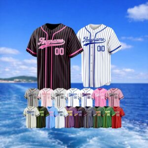 Custom Pinstripe Baseball Jersey, Personalized Name Number Logo Shirt, Stitched Team Uniform, Couple Birthday Gift for Men Women Kids