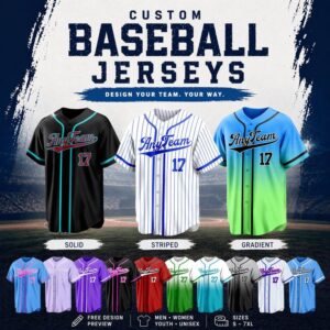 Custom Baseball Jerseys – Solid, Striped, Gradient Styles – Personalized Embroidered Name & Number – Team Uniform, Men Women Youth