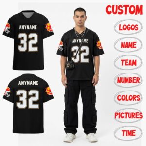 Custom American Football Jersey Personalized Name Number Black Mesh Shirt for Men Birthday Gift Streetwear Style