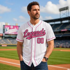 Custom Pink Striped Baseball Jersey, Personalized Team Shirt