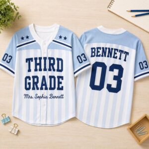 Personalized Teacher Baseball Jersey, Custom Name Number Jersey, First Grade Teacher Shirt, Back To School Gift, Teacher Game Day Tee