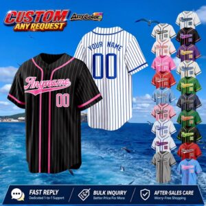 Custom Pinstripe Baseball Jersey with Personalized Team Name Number, Embroidered Stripe Team Jersey, Baseball Couple Jersey and Gifts