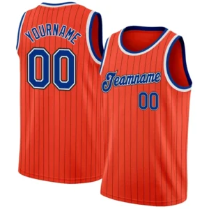 Men Stripes Orange & Blue Basketball Jersey – Custom Name & Number Team Uniform