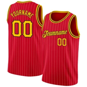 Men Stripes Red & Yellow Basketball Jersey – Custom Name & Number Team Uniform