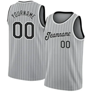 Men Stripes Grey & Black Basketball Jersey – Custom Name & Number Team Uniform
