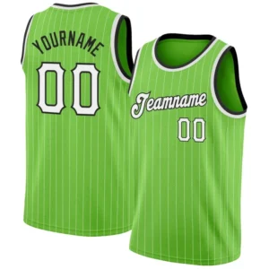 Men Stripes Green & White Basketball Jersey – Custom Name & Number Team Uniform