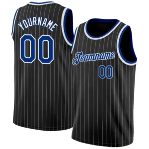 Men Stripes Black & Blue Basketball Jersey – Custom Name & Number Team Uniform