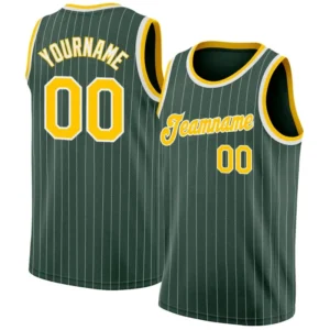Men Stripes Forest Green & Yellow Basketball Jersey – Custom Name & Number Team Uniform